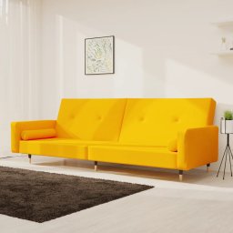 Canapea extensibila cu 2 locuri, 2 perne, galben, catifea GartenMobel Dekor