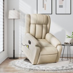Fotoliu electric de masaj rabatabil cu ridicare, crem, textil GartenMobel Dekor