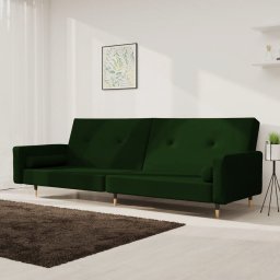 Canapea extensibila cu 2 locuri, 2 perne, verde închis catifea GartenMobel Dekor