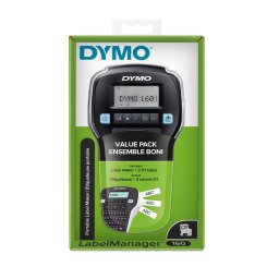 Start Kit DYMO LabelManager 160 QWERTY cu 3 benzi de 12 mm negru pe alb pentru organizare si identificare 2181011