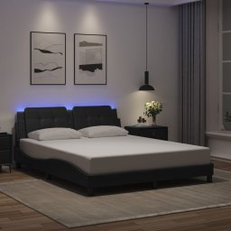 Cadru de pat cu lumini LED, negru, 160x200 cm, piele ecologica GartenMobel Dekor