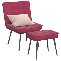 Scaun de relaxare cu taburet, rosu vin, catifea GartenMobel Dekor