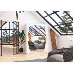 Dulap cu usi glisante si oglinda + iluminare LED, Alen 150 + LED, 150 cmx200 cmx58 cm, ADRK Furniture
