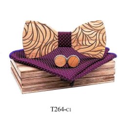 Mahoosive Papion din lemn cu batistă și butoniere T264
