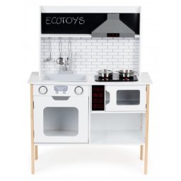 Bucatarie din lemn cu sunete, accesorii si led-uri ecotoys plk537