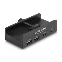 HUB USB-A 5Gbps la 2 x USB-A/2 x USB Type C montare monitor Negru, Delock 64262
