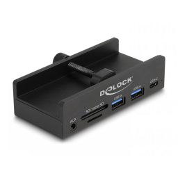 HUB USB-A 5Gbps la 2 x USB-A/1 x USB Type C/SD+MicroSD/jack stereo montare monitor Negru, Delock 64285