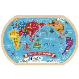 Tooky Toy: Puzzle hartă mondială cu animale, din lemn – 36 piese