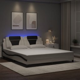 Cadru de pat cu LED, alb si negru, 180x200 cm, piele ecologica GartenMobel Dekor