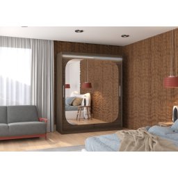 Dulap cu usi glisante si oglinda + iluminare LED, Arizona 180 + LED, 180 cmx200 cmx58 cm, ADRK Furniture