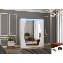 Dulap cu usi glisante si oglinda + iluminare LED, Baltimore 180 + LED, 180 cmx200 cmx58 cm, ADRK Furniture