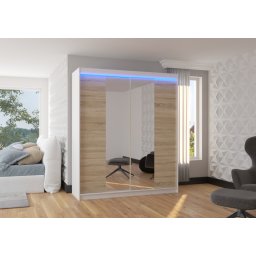 Dulap cu usi glisante si oglinda + iluminare LED, Balance 180 + LED, 180 cmx200 cmx58 cm, ADRK Furniture