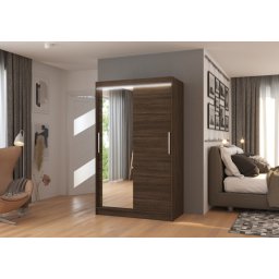 Dulap cu usi glisante si oglinda + iluminare LED, Bario 120 + LED, 120 cmx200 cmx58 cm, ADRK Furniture