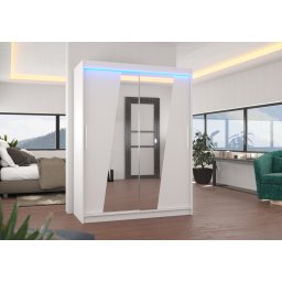 Dulap cu usi glisante si oglinda + iluminare LED, Bolton 150 + LED, 150 cmx200 cmx58 cm, ADRK Furniture