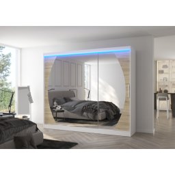 Dulap cu usi glisante si oglinda + iluminare LED, Cambe 250 + LED, 250 cmx200 cmx58 cm, ADRK Furniture