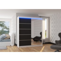 Dulap cu usi glisante si oglinda + iluminare LED, Caro 180 + LED, 180 cmx200 cmx58 cm, ADRK Furniture