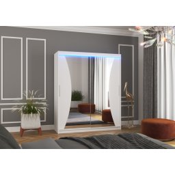Dulap cu usi glisante si oglinda + iluminare LED, Charlotte 180 + LED, 180 cmx200 cmx58 cm, ADRK Furniture