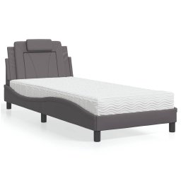 Pat cu saltea, gri, 90x190 cm, piele ecologica GartenMobel Dekor