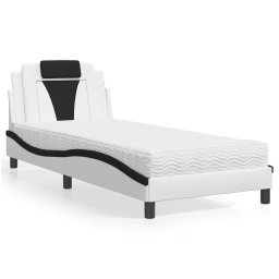 Pat cu saltea, alb si negru, 90x190 cm, piele ecologica GartenMobel Dekor