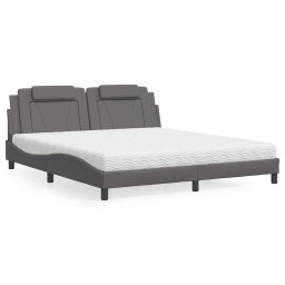 Pat cu saltea, gri, 180x200 cm, piele ecologica GartenMobel Dekor