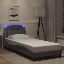 Cadru de pat cu lumini LED, gri, 90x190 cm, piele ecologica GartenMobel Dekor