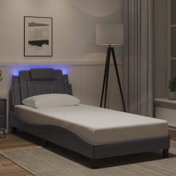 Cadru de pat cu lumini LED, gri, 90x200 cm, piele ecologica GartenMobel Dekor