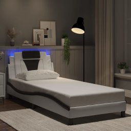 Cadru de pat cu lumini LED alb/negru 90x200 cm piele ecologica GartenMobel Dekor