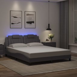 Cadru de pat cu lumini LED, gri, 160x200 cm, piele ecologica GartenMobel Dekor