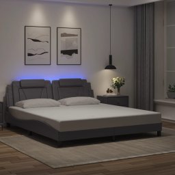 Cadru de pat cu lumini LED, gri, 180x200 cm, piele ecologica GartenMobel Dekor