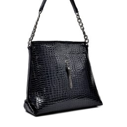 Poseta dama, piele naturala lacuita, M271, bleumarin croco