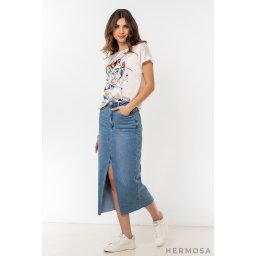 Fustă Midi Din Denim cu Efect Prespălat
