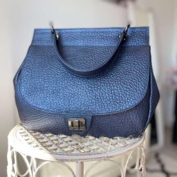 Geantă Casual Zea Mod 163bm1 – Piele Naturală Blue Metalizat