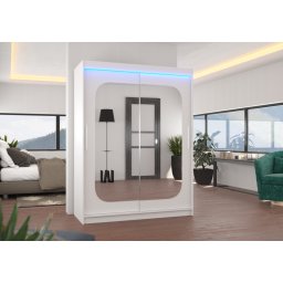 Dulap cu usi glisante si oglinda + iluminare LED, Clever 150 + LED, 150 cmx200 cmx58 cm, ADRK Furniture