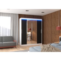 Dulap cu usi glisante si oglinda + iluminare LED, Dallas 180 + LED, 180 cmx200 cmx58 cm, ADRK Furniture