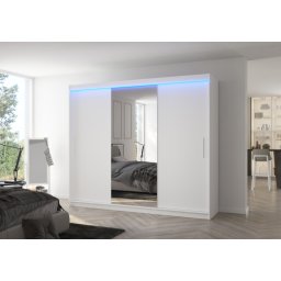 Dulap cu usi glisante si oglinda + iluminare LED, Denis 250 + LED, 250 cmx200 cmx58 cm, ADRK Furniture