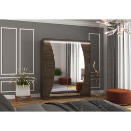 Dulap cu usi glisante si oglinda + iluminare LED, Dolores 180 + LED, 180 cmx200 cmx58 cm, ADRK Furniture