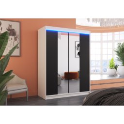 Dulap cu usi glisante si oglinda + iluminare LED, Fever 150 + LED, 150 cmx200 cmx58 cm, ADRK Furniture