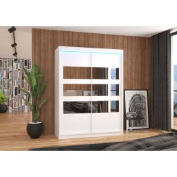 Dulap cu usi glisante si oglinda + iluminare LED, Florento 150 + LED, 150 cmx200 cmx58 cm, ADRK Furniture