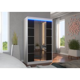Dulap cu usi glisante si oglinda + iluminare LED, Genua 120 + LED, 120 cmx200 cmx58 cm, ADRK Furniture