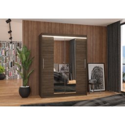 Dulap cu usi glisante si oglinda + iluminare LED, Iness 150 + LED, 150 cmx200 cmx58 cm, ADRK Furniture
