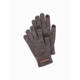 Ombre Men's knitted gloves with wool - brown melange