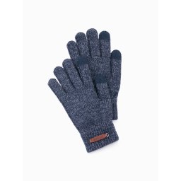 Ombre Men's knitted gloves with wool - navy blue melange