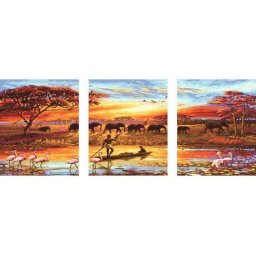 Set 3 picturi pe numere, cu sasiu, Comori africane, 50x120