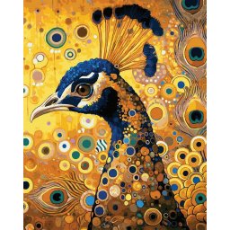 Set pictura pe numere, cu sasiu, Paun in stil Klimt, 40x50 cm