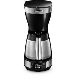 Cafetiera De’Longhi ICM16731, 1200W, Carafa termica din otel inoxidabil, Capacitate 1.25 L, 10 cesti, Ecran LCD, Timer, Selector Aroma, Sistem anti-picurare, Oprire automata, Inox/Negru