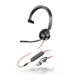 Casti HP Poly Blackwire 3315 MS Teams, jack de 3,5 mm adaptor USB-C/A, mono