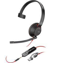 Casti HP Poly Blackwire 5210, jack de 3,5 mm adaptor USB-C/A, mono
