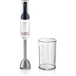 Mixer vertical Bosch ErgoMaster MSM4W210, 600 W, cutit 4 lame si functie antisplash, cuplaj ceramic, picior mixare inoxidabil, pahar de masurare, Alb/ negru grey