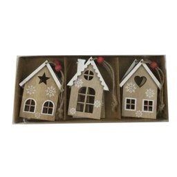 Casute lemn color+agatatoare pentru decoratiuni craciun