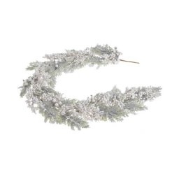 Ghirlanda tuia artificiala+bobite albe+zapada pentru decoratiuni florale, craciun